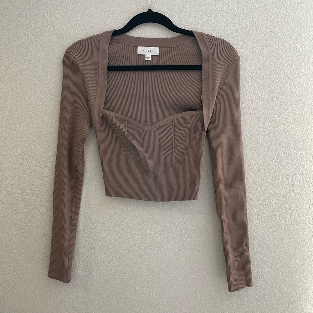 MABLE Brown Ribbed Cropped Sweater NWOT 🤎